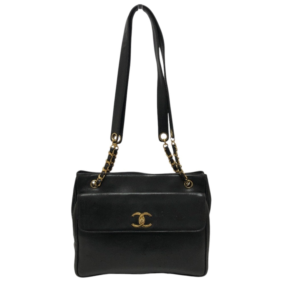 シャネル CHANEL CC ココマーク ヴィンテージ Wチェーン カバン 肩掛け ショルダーバッグ ラムスキン ブラック