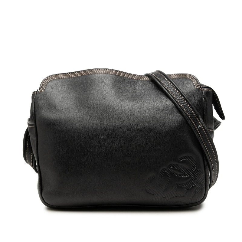 ロエベ アナグラム 斜め掛け ショルダーバッグ ブラック レザー レディース LOEWE 中古