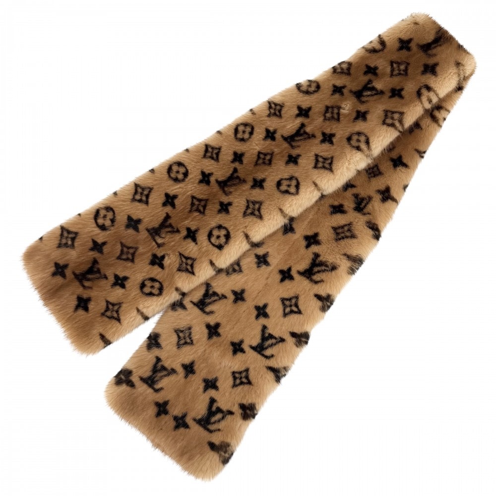 LOUIS VUITTON ルイヴィトン マフラー モノグラム エシャルプヴィゾン 防寒具 ファッションアイテム M72245 ミンク    ブラウン 茶 レディース 秋 冬 美品【中古品】