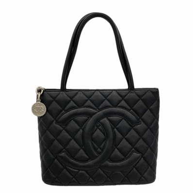 【6dd4823】シャネル トートバッグ 復刻トート キャビアスキン ブラック シルバー金具【中古】レディース
