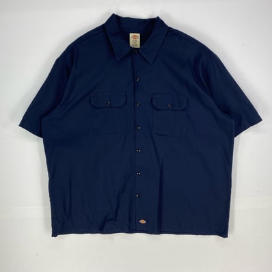 古着 ディッキーズ Dickies 半袖シャツ ワーク 胸ポケット 作業着 ショートスリーブ 3XL ネイビー系 無地 メンズ