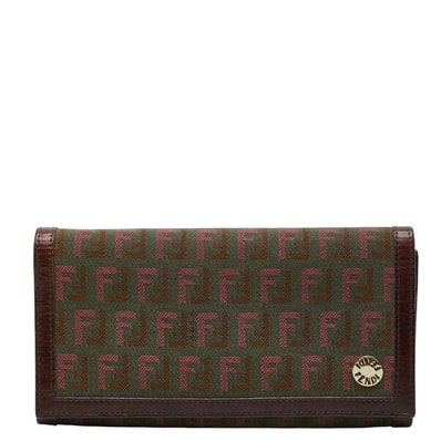 フェンディ ズッカ 長財布 2289-8M0000 カーキ系 ブラウン キャンバス レザー レディース FENDI 【中古】
