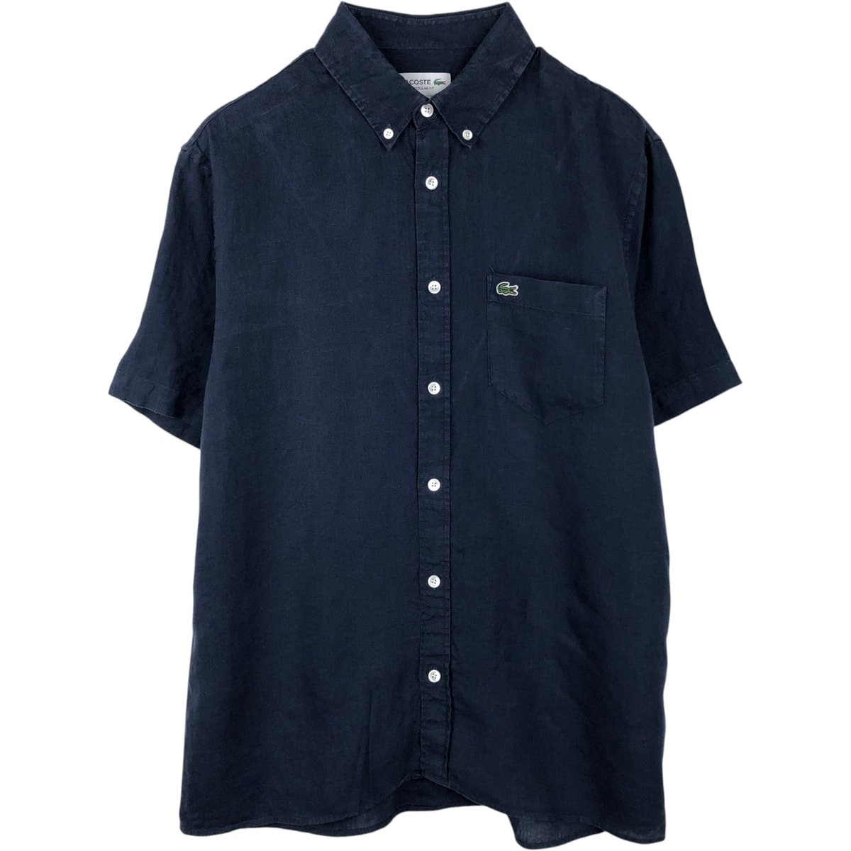 古着 ラコステ LACOSTE REGULAR FIT 半袖 リネン ボタンダウンシャツ ボックスシャツ メンズM相当/eaa655814