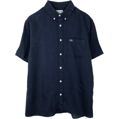 古着 ラコステ LACOSTE REGULAR FIT 半袖 リネン ボタンダウンシャツ ボックスシャツ メンズM相当/eaa655814