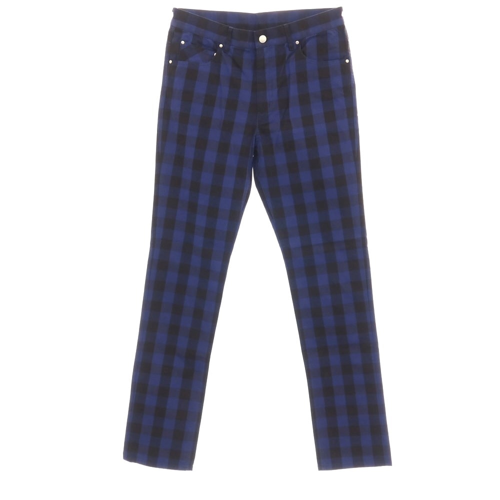 【中古】【未使用】フレッドペリー FRED PERRY コットンポリウレタン チェック 5ポケットパンツ ネイビーxブラック【サイズL】【メンズ】