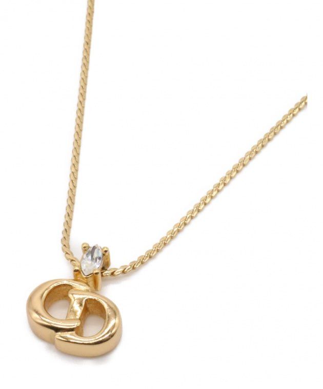 クリスチャンディオール  ロゴ ペンダント ネックレス GP ラインストーン