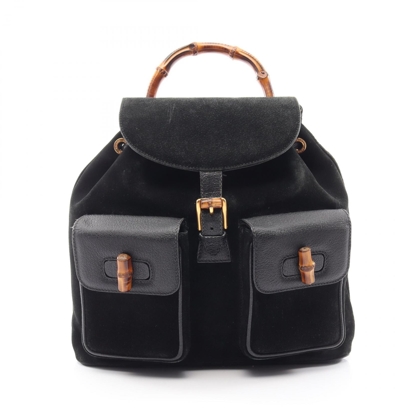 グッチ GUCCI バンブー リュックサック バックパック バッグ スウェード レザー レディース ブラック系 033.2058.0016 【中古】