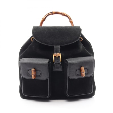 グッチ GUCCI バンブー リュックサック バックパック バッグ スウェード レザー レディース ブラック系 033.2058.0016 【中古】