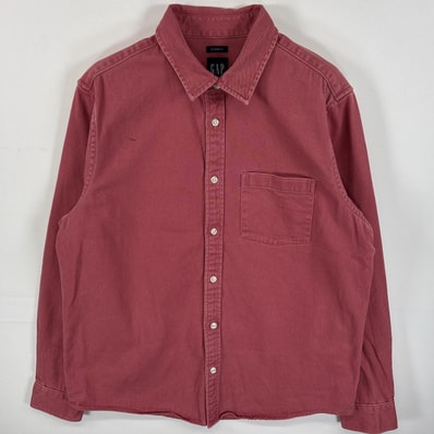 古着 ギャップ GAP デニム 長袖シャツ 胸ポケ 厚手 STANDARD FIT M ピンク系 無地 メンズ