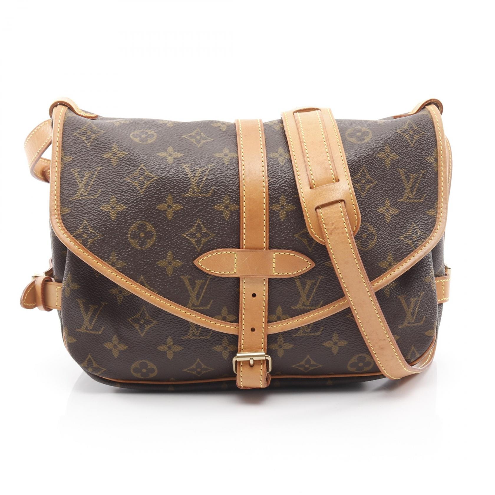 ルイ・ヴィトン LOUIS VUITTON ソミュール30 モノグラム ショルダーバッグ バッグ PVCコーティングキャンバス レザー レディース ブラウン系 M42256 【中古】