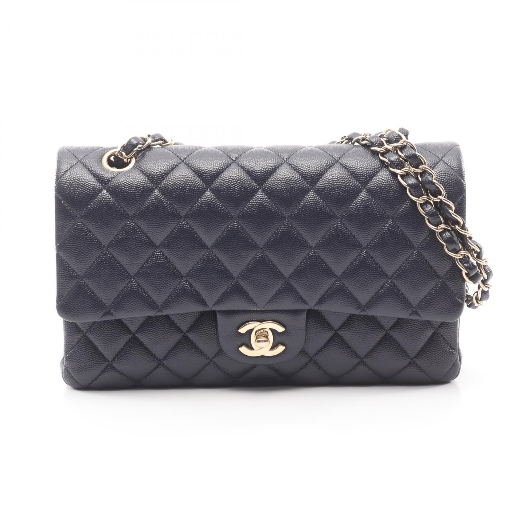 シャネル CHANEL マトラッセ Wフラップ ショルダーバッグ バッグ キャビアスキン(グレインドカーフ) レディース ネイビー系 【中古】