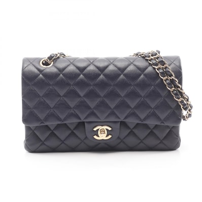 シャネル CHANEL マトラッセ Wフラップ ショルダーバッグ バッグ キャビアスキン(グレインドカーフ) レディース ネイビー系 【中古】