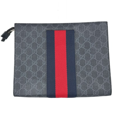 グッチ GUCCI セカンドバッグ クラッチバッグ シェリーライン GGスプリームキャンバス ネイビー メンズ 475316【中古】 z10979