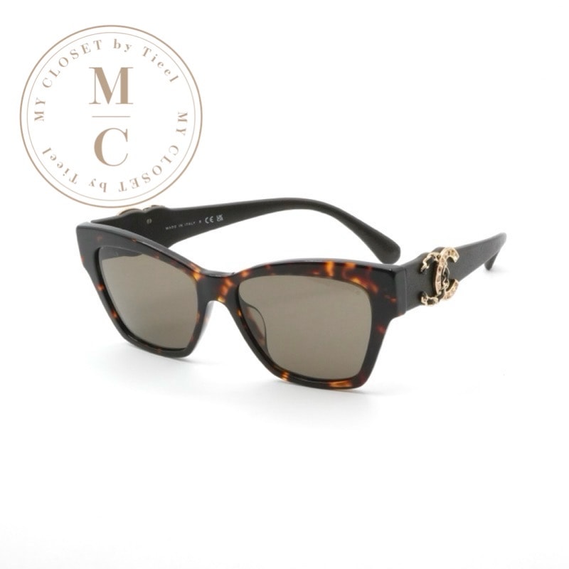 シャネル CHANEL サングラス ブラウン ゴールド ココマーク チェーン ロゴ レザー