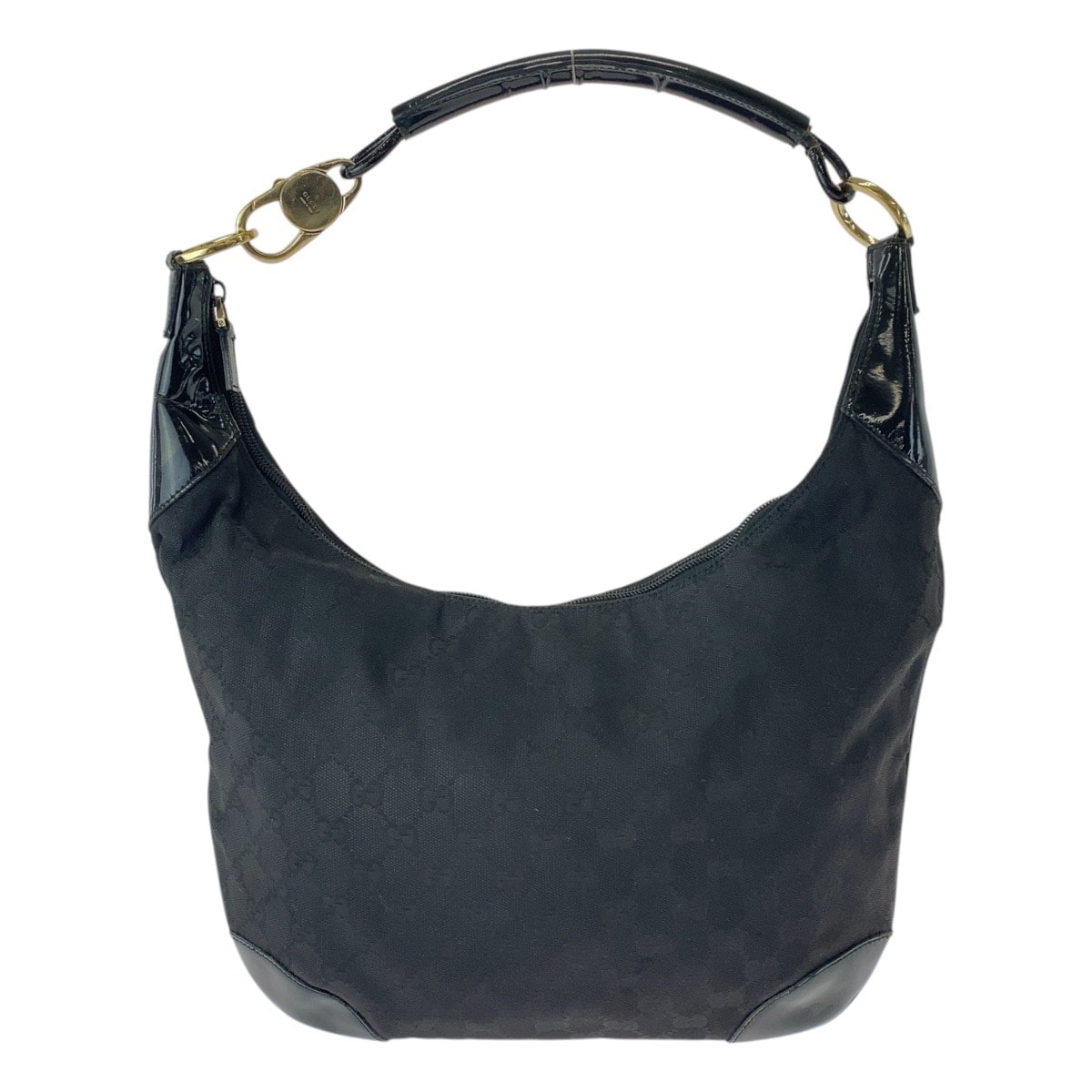 GUCCI グッチ ブラック 黒 ゴールド金具 GGキャンバス レザー/ ホーボー ショルダーバッグ ハンドバッグ 604351 【中古】