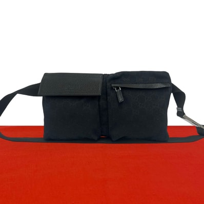 GUCCI グッチ GG ロゴ 柄 キャンバス レザー ボディバッグ ブラック
73168