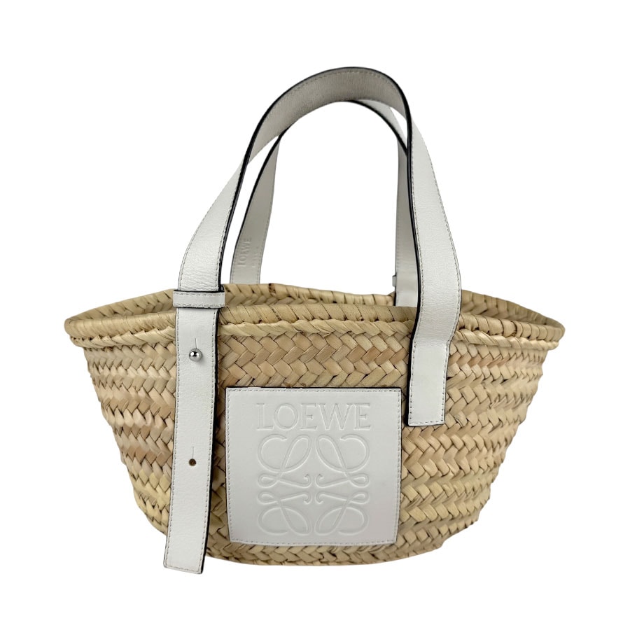 ロエベ LOEWE ハンドバッグ カゴバッグ バスケット スモール ストロー/レザー ホワイト×ナチュラル レディース【中古】 z6452