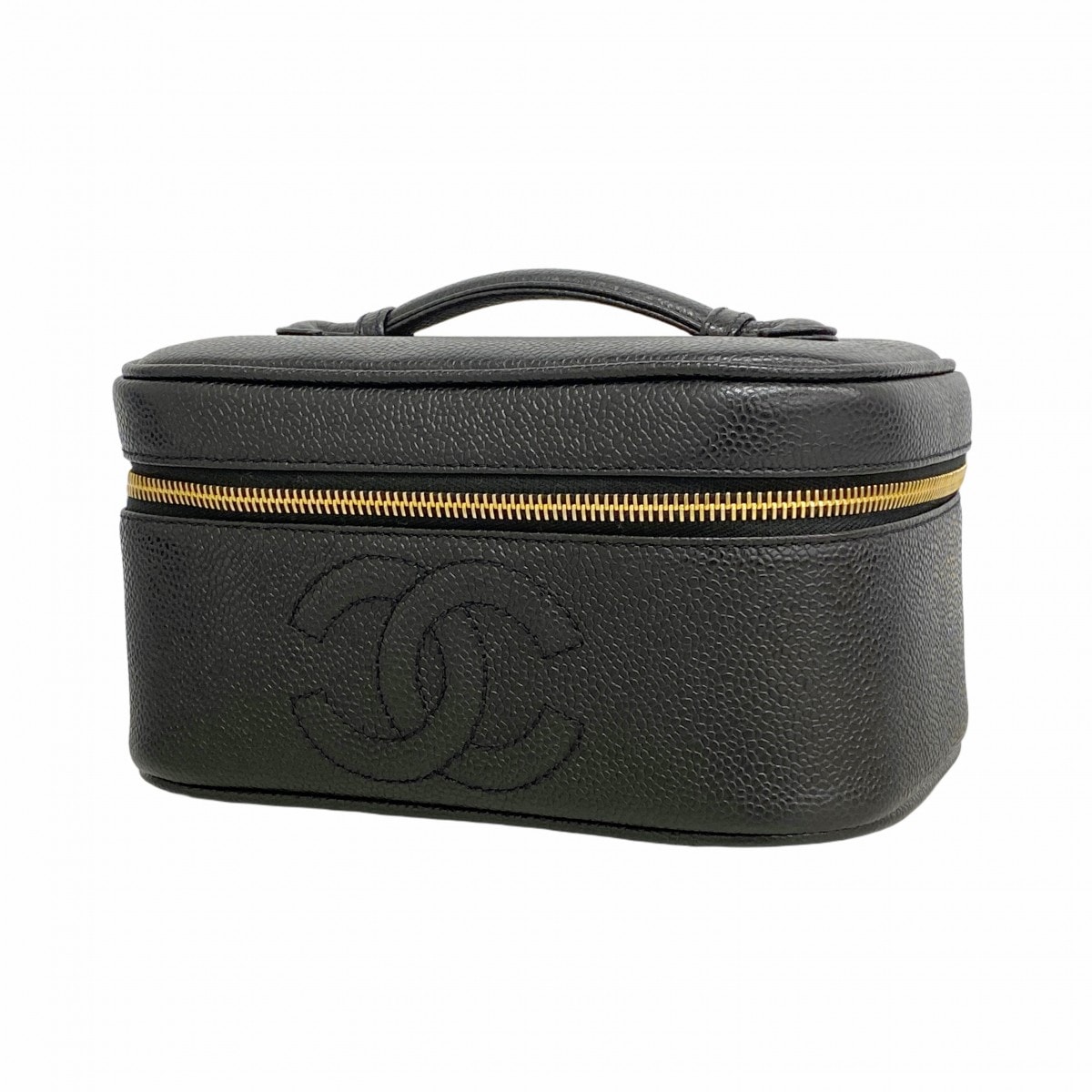 【6dd4814】シャネル バニティバッグ キャビアスキン ブラック ゴールド金具【中古】レディース