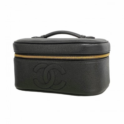 【6dd4814】シャネル バニティバッグ キャビアスキン ブラック ゴールド金具【中古】レディース