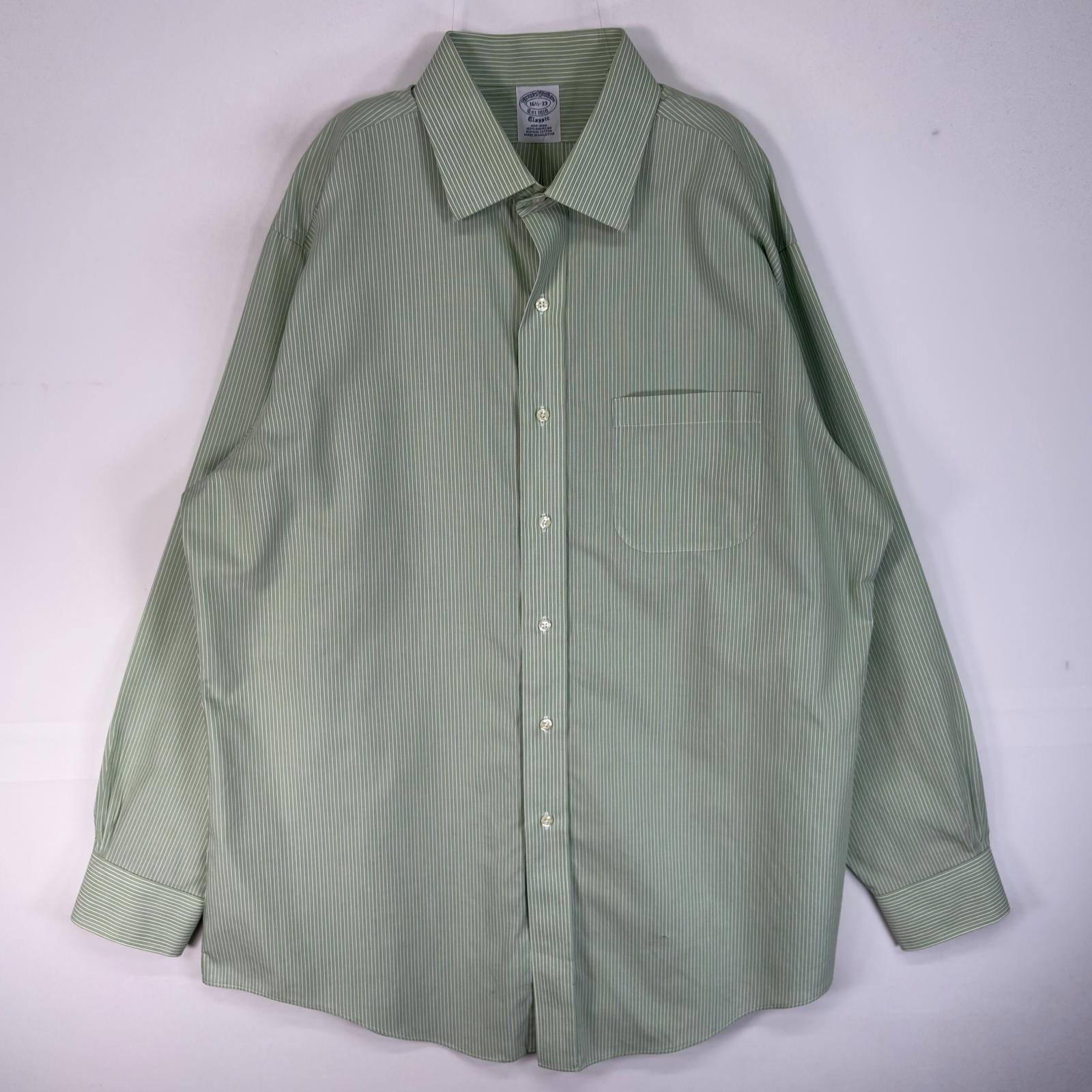 古着 ブルックスブラザーズ Brooks Brothers 長袖シャツ CLASSIC 胸ポケ カラーステイ L  グリーン系 ストライプ メンズ