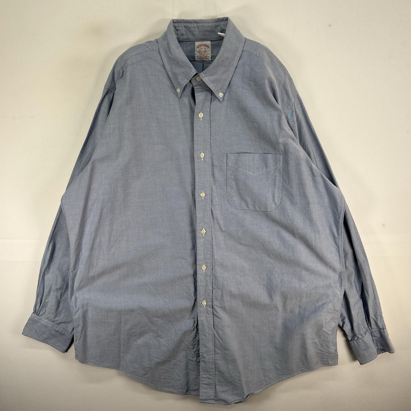 古着 ブルックスブラザーズ Brooks Brothers 長袖シャツ USA製 肉厚 胸ポケ XL ブルー系 無地 メンズ
