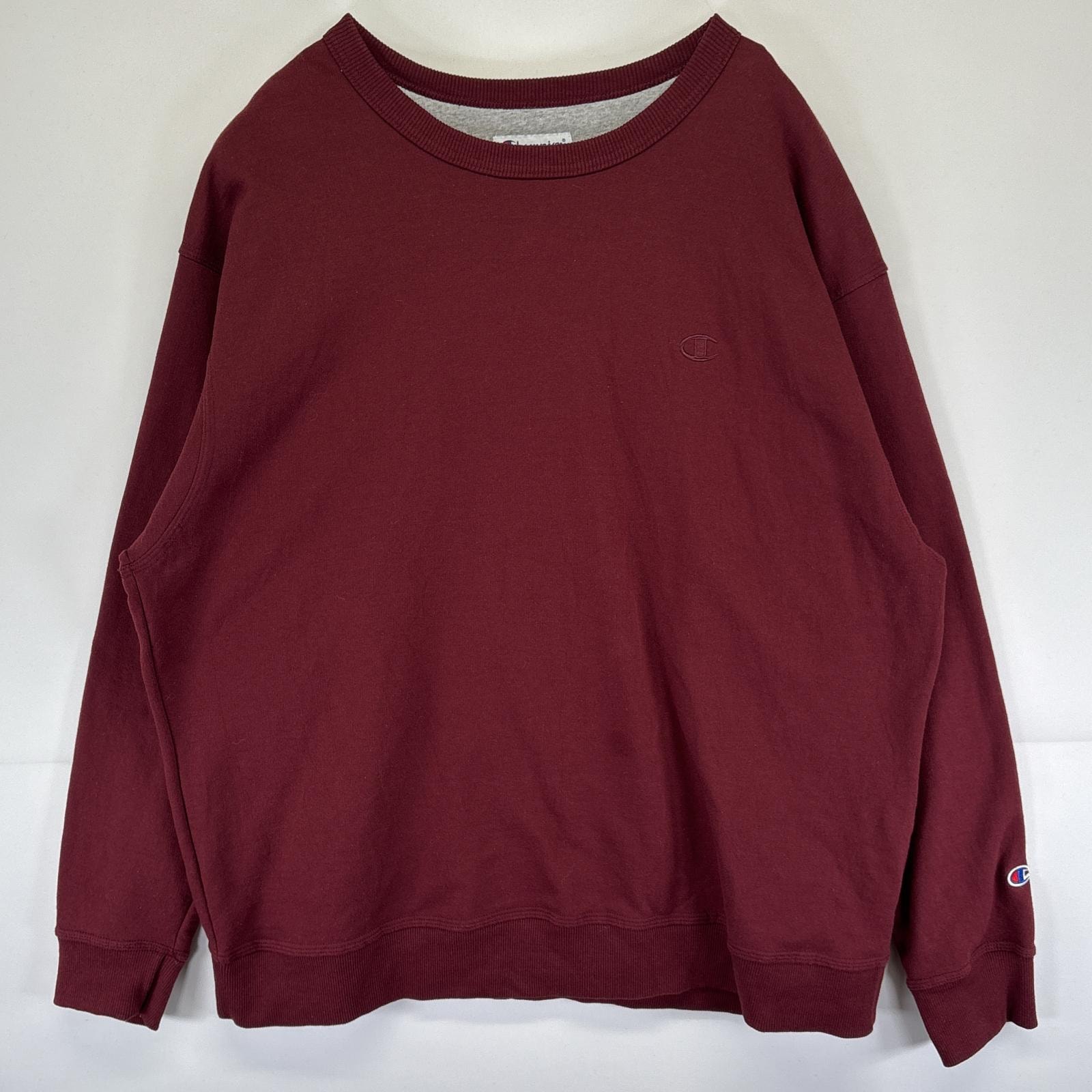 古着 チャンピオン Champion スウェット トレーナー ワンポイントロゴ クルーネック 大きいサイズ バーガンディ 2XL  ワインレッド系 メンズ