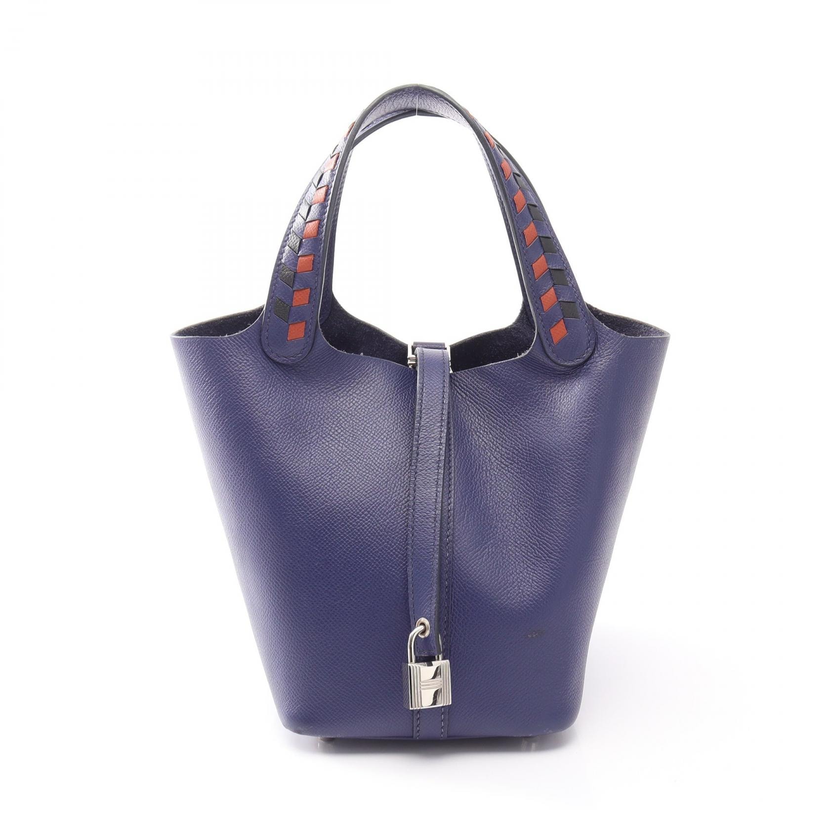 エルメス HERMES ピコタンロックPM トレサージュ ハンドバッグ バッグ レザー ヴォーエプソン ヴォーエプソン ブルーアンクル D刻印(2019年製造) レディース ネイビー系 / ブラック系 / ブラウン系/ブリック