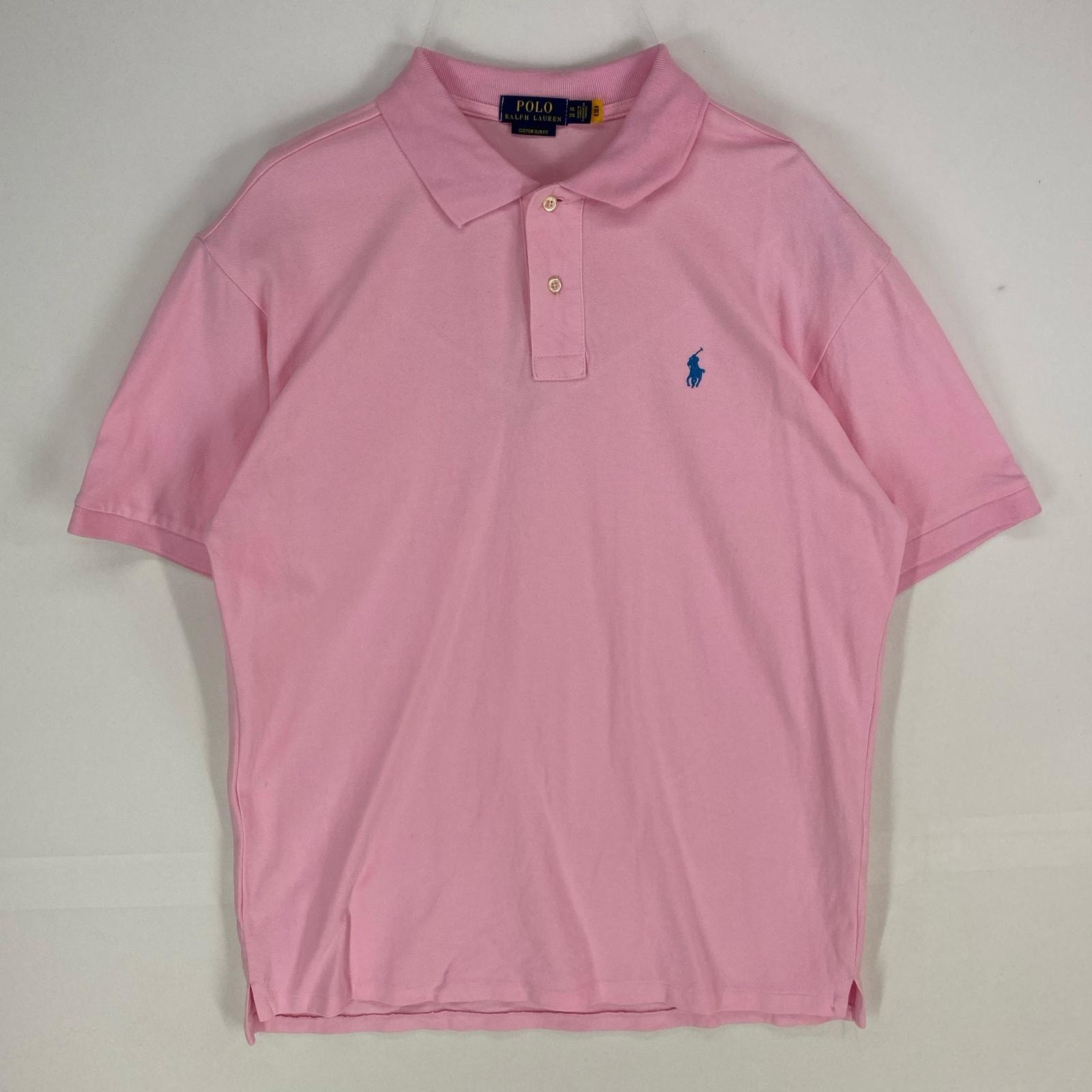 古着 ポロ・ラルフローレン POLO RALPH LAUREN 半袖シャツ 刺繍ロゴ ワンポイント ポロシャツ 2XL  ピンク系 メンズ