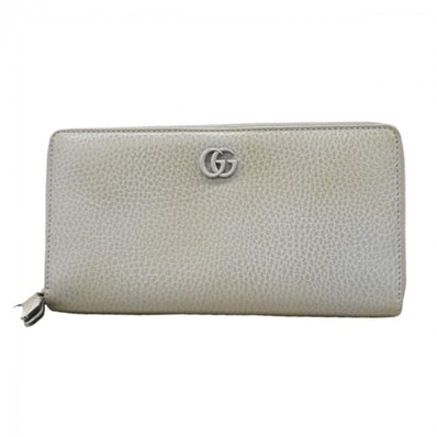 【6dd5428-k】グッチ 長財布 GGマーモント 456117 レザー グレー シルバー金具【中古】レディース