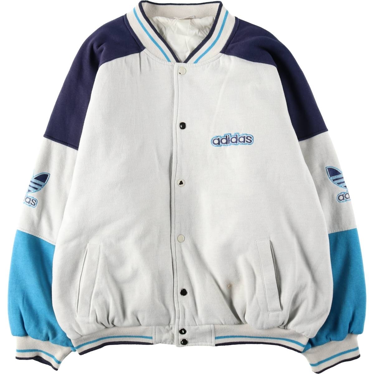 古着 80年代 アディダス adidas トレフォイルロゴ 中綿入り スウェットスタジャン バーシティジャケット メンズXXL相当 ヴィンテージ/eaa631775