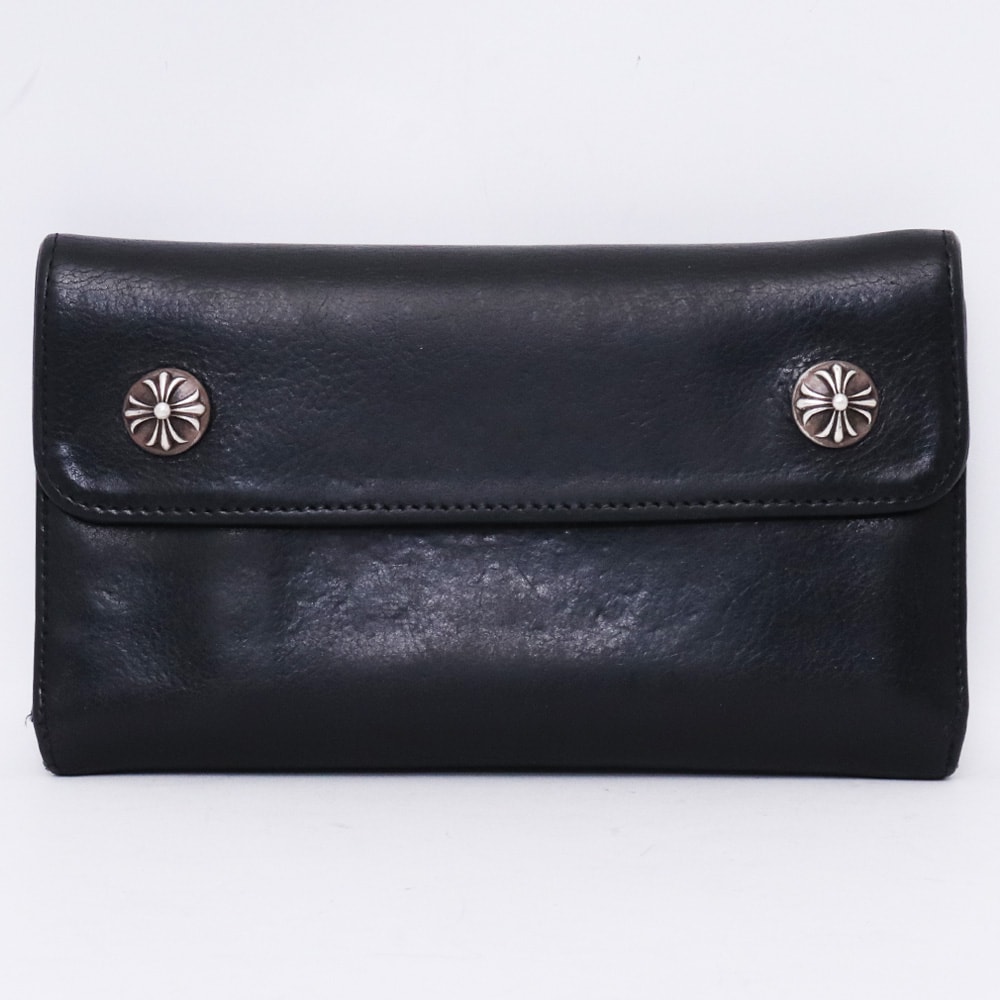 Chrome Hearts Wave Cross Ball Button Leather Wallet "Black/Silver"