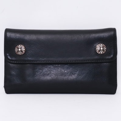 Chrome Hearts Wave Cross Ball Button Leather Wallet "Black/Silver"