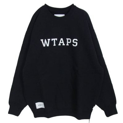 WTAPS ダブルタップス スウェット 24SS 241ATDT-CSM03 ACADEMY SWEATER COTTON COLLEGE アカデミー セーター ロゴ コットン カレッジ スウェット トレーナー ブラック系 3【新古品】【未使用】【中古】