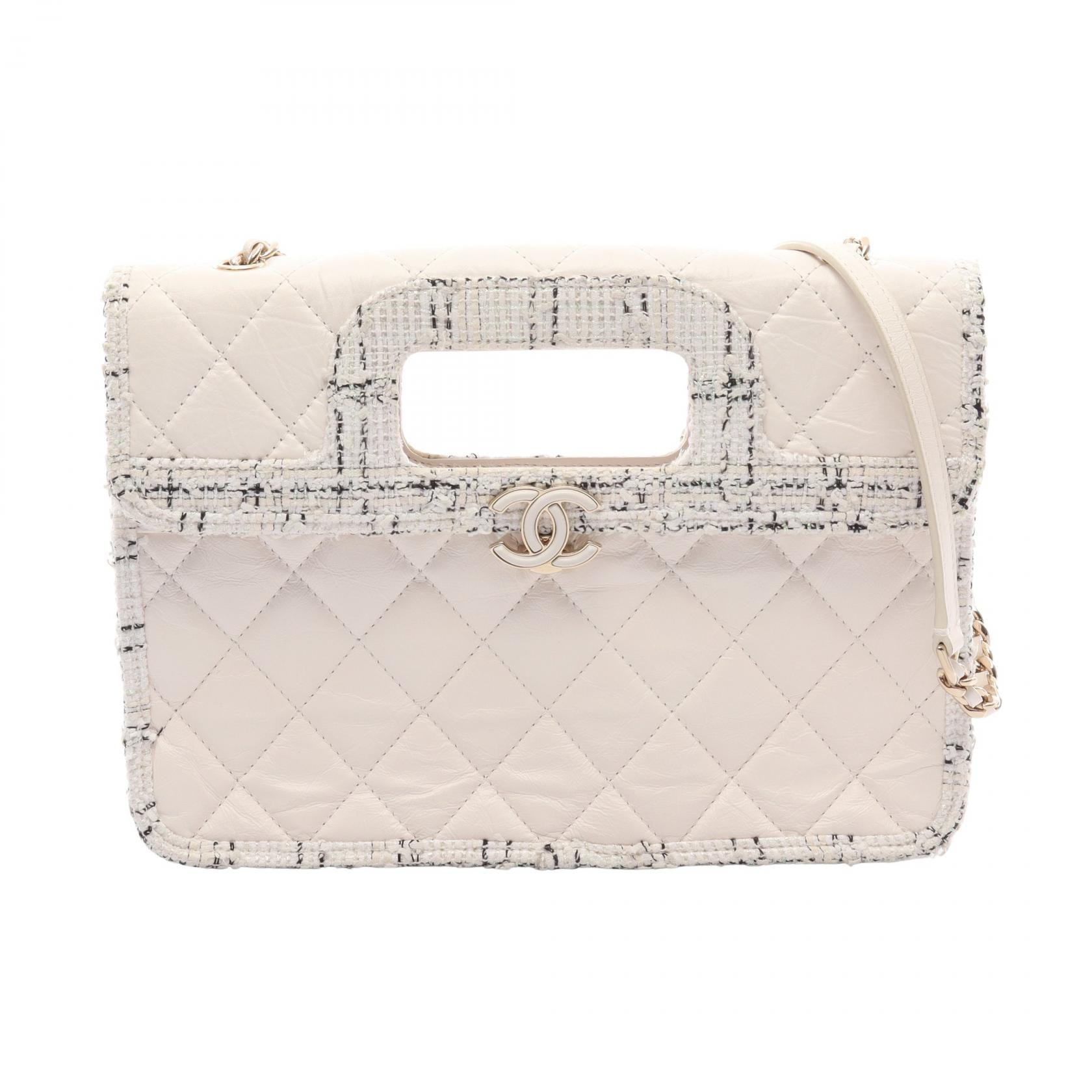 シャネル CHANEL マトラッセ 2WAY ショルダーバッグ バッグ カーフ(牛革) ファブリック レディース ホワイト系 / ブラック系 【中古】