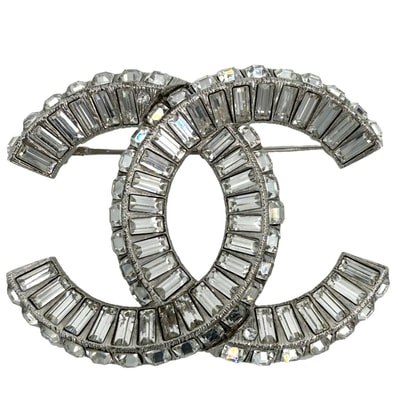 CHANEL シャネル ブローチ ココマーク アクセサリー ラインストーン B24V シルバー レディース 約24.3g 2024年【中古品】