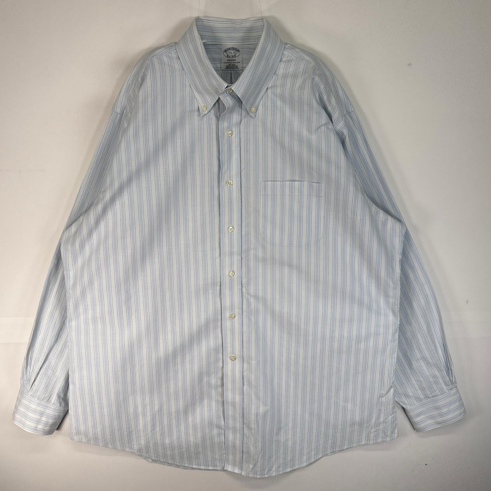 古着 ブルックスブラザーズ Brooks Brothers 長袖シャツ オックスフォード ボタンダウン 胸ポケ XL  ブルー系 ストライプ メンズ