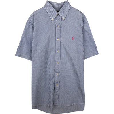 古着 ラルフローレン Ralph Lauren CUSTOM FIT 半袖 ボタンダウン ストライプシャツ メンズL相当/eaa644817