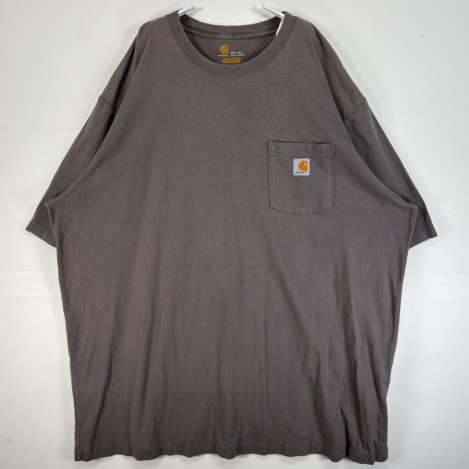 古着 カーハート Carhartt 半袖Tシャツ 大きいサイズ 肉厚 フェード ワンポイント ロゴ 胸ポケ 2XL グレー系 無地 メンズ