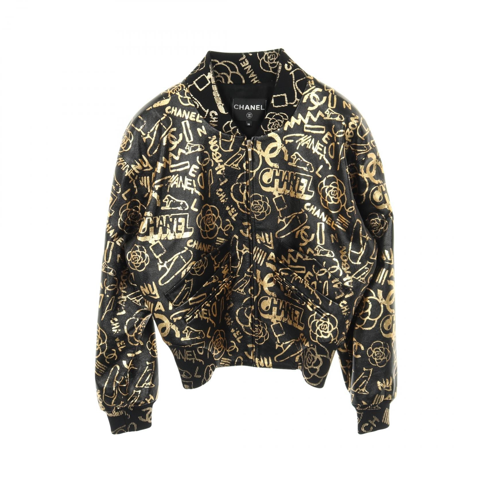 シャネル CHANEL ブルゾン 衣料品 アウター レザー レディース ブラック系 / ゴールド系 P61925C00378 【中古】