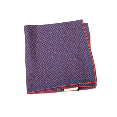 【中古】グッチ GUCCI シルク GGロゴ×クローバー×チェック プリント ポケットチーフ ネイビーxレッド【メンズ】