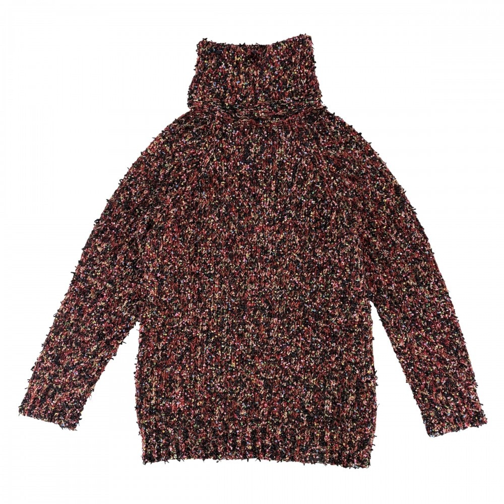 CHANEL シャネル ニット スパンコール タートルネック 服 アパレル トップス セーター 38 レッド 赤 ブラック 黒    レディース 秋 冬 美品【中古品】