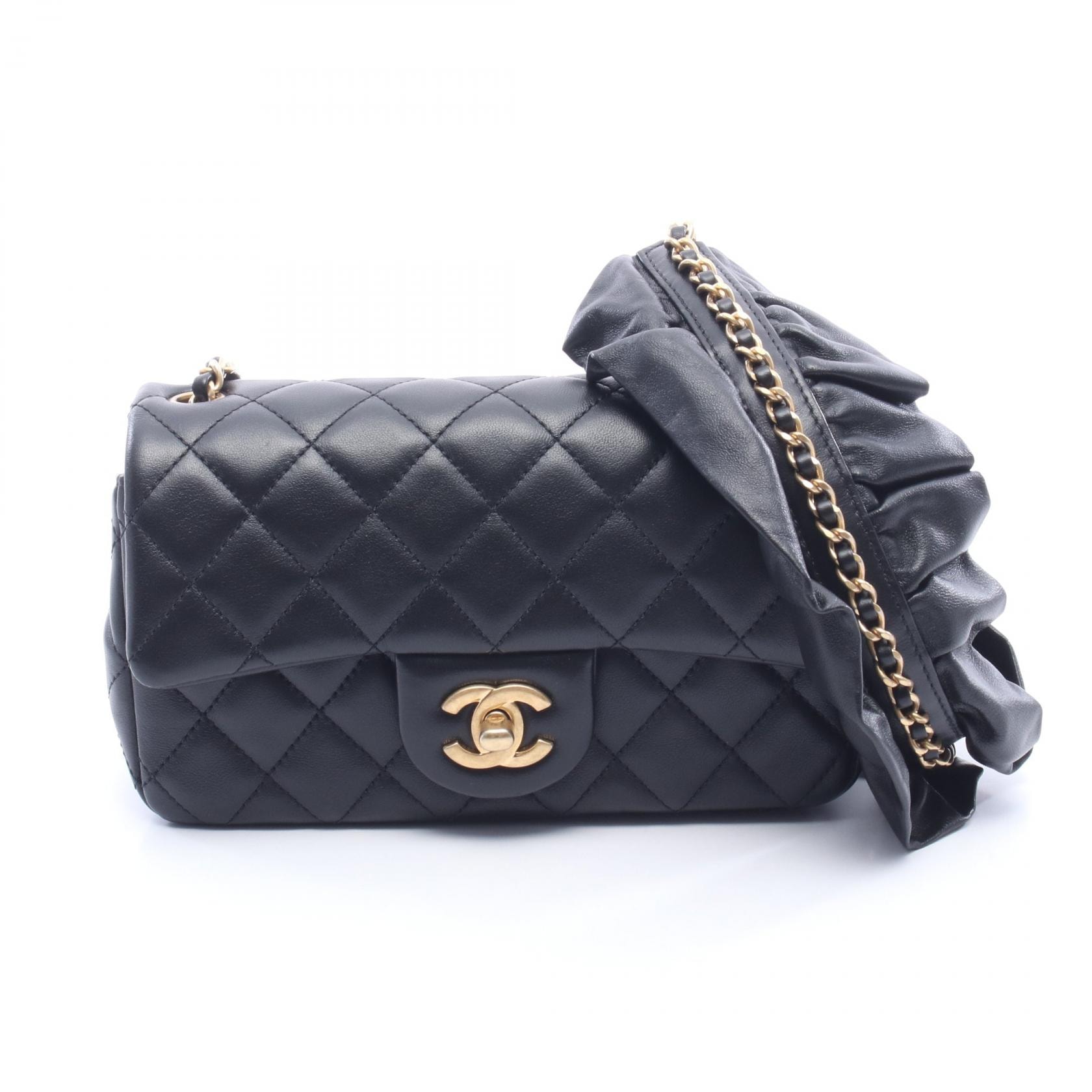 シャネル CHANEL ミニマトラッセ フリル ショルダーバッグ バッグ ラムスキン(羊革) レディース ブラック系 【中古】