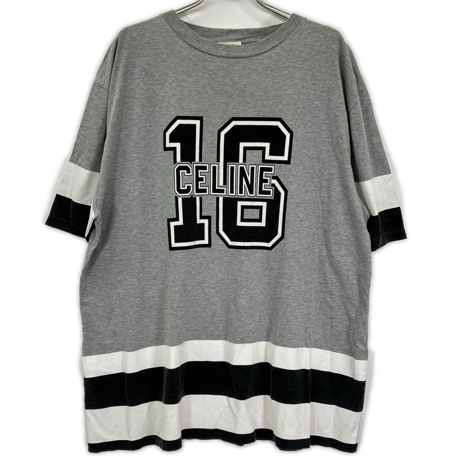セリーヌ 2X41F671Q グレー コットン プリントTシャツ S
