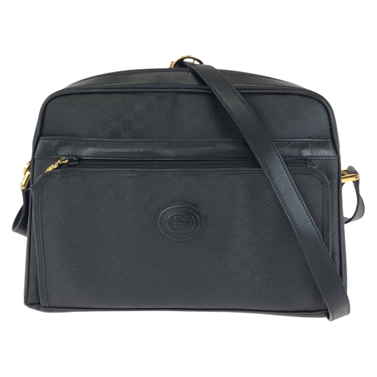 美品 GUCCI グッチ ヴィンテージ オールドグッチ マイクロGG ブラック 黒 ゴールド金具 PVC レザー/ ショルダーバッグ メッセンジャーバッグ 603286 【中古】