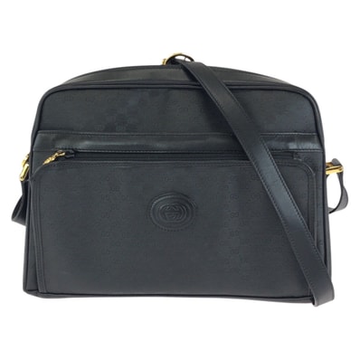 美品 GUCCI グッチ ヴィンテージ オールドグッチ マイクロGG ブラック 黒 ゴールド金具 PVC レザー/ ショルダーバッグ メッセンジャーバッグ 603286 【中古】