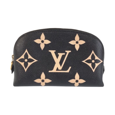 LOUIS VUITTON ルイヴィトン モノグラム アンプラント ポシェット コスメティックPM ブラック ベージュ ゴールド金具 レザー ポーチ 化粧ポーチ 602695 【中古】