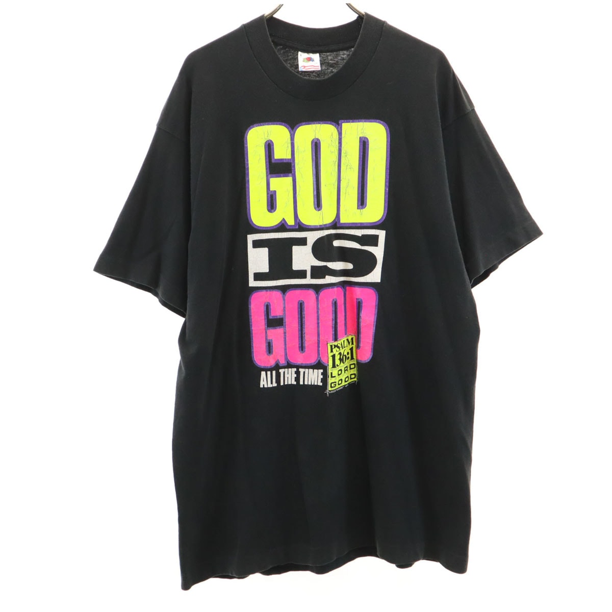 FRUIT OF THE LOOM フルーツオブザルーム 90s USA製 オールド メッセージ プリント 半袖 Tシャツ L ブラック シングルステッチ