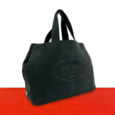 PRADA プラダ 三角ロゴ 金具 パンチング レザー ハンドバッグ ブラック
77268