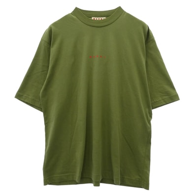 MARNI マルニ HUMU0223P1 USCS87 organic cotton T-shirt with Mini logo コットン クルーネック ロゴ プリント 半袖 Tシャツ モスグリーン系 44【美品】【中古】