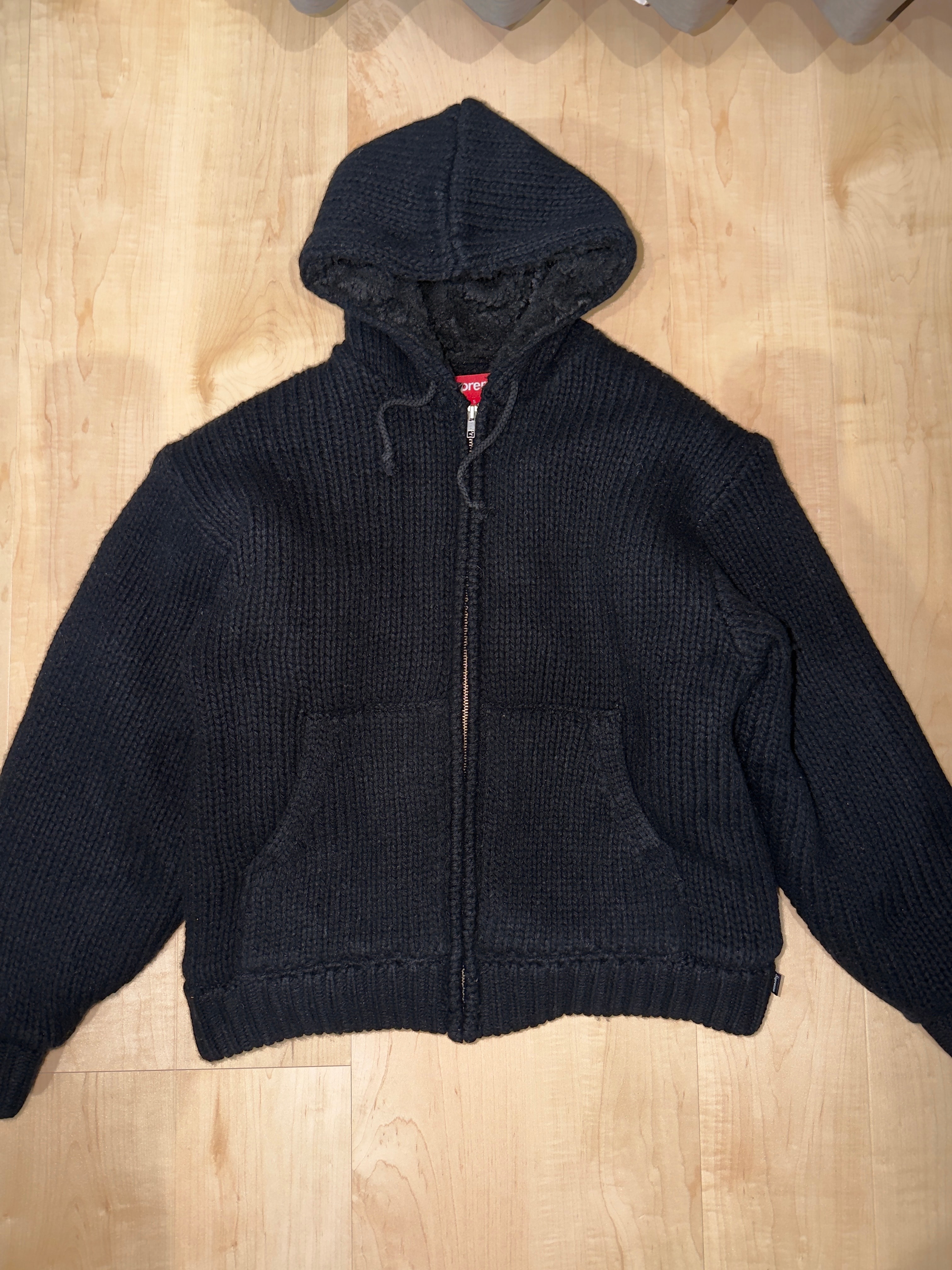 Supreme Faux Shearling Lined Zip Up Hooded Sweater "Black"